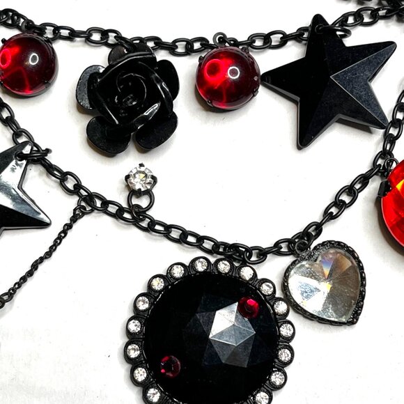 Vintage Betsey Johnson Spiderweb Necklace Set Charm Earrings Gothic Halloween - Picture 8 of 12